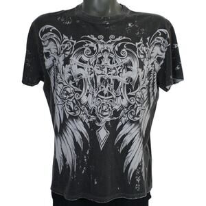 Vintage 78 Graphic T Shirt Mens Medium Distressed Gothic Cross Skull Y2K Grunge